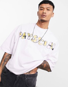 Светло-розовая oversized-футболка с блестящим текстовым принтом на груди ASOS Daysocial-Фиолетовый