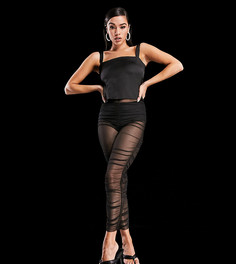 Черный атласный топ с декоративными швами ASYOU