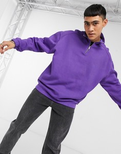 Фиолетовый выбеленный oversized-свитшот с короткой застежкой-молнией ASOS DESIGN