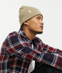 Шапка-бини светло-коричневого цвета с фирменной вкладкой Jack & Jones-Светло-коричневый