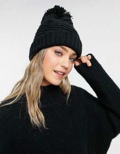 Черная трикотажная фактурная шапка с помпоном из пряжи Boardmans-Черный цвет