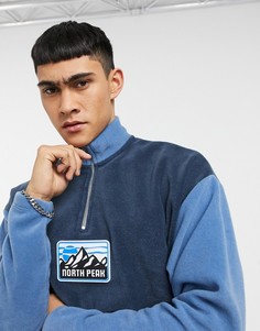 Флисовый oversized-свитшот в стиле колор-блок с прорезиненным логотипом ASOS DESIGN-Темно-синий