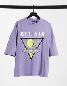 Фиолетовая выбеленная oversized-футболка с принтом теннисного мяча спереди ASOS DESIGN-Фиолетовый цвет