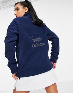 Темно-синий флисовый джемпер с короткой молнией и логотипом adidas Originals