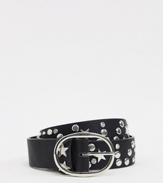 Эксклюзивный черный ремень со звездами My Accessories London Curve