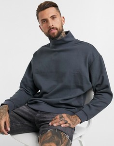 Свитшот в стиле oversized выбеленного черного цвета с воротником-стойкой ASOS DESIGN-Черный цвет