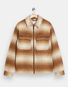Коричневая куртка-рубашка с эффектом выцветания Topman-Коричневый