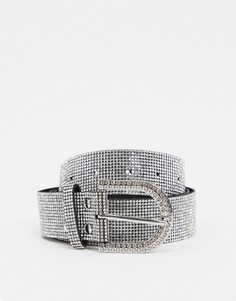 Ремень для джинсов на талию с отделкой стразами My Accessories London Curve-Серебристый
