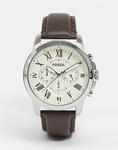 Часы с хронографом и коричневым кожаным ремешком Fossil FS4735 Grant-Коричневый