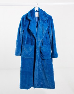 Синее пальто мидакси из искусственного меха Elvi-Голубой