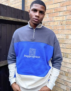 Oversized-свитшот на короткой молнии со вставками и принтом на груди ASOS DESIGN-Многоцветный