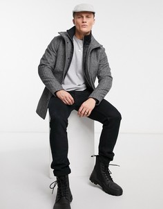 Шерстяное пальто с воротником-трубой и узором «в елочку» Jack & Jones Premium-Серый