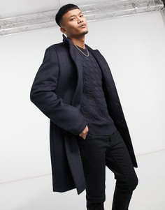 Темно-синее пальто из смесовой шерсти с воротником-стойкой ASOS DESIGN-Темно-синий