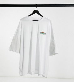 Белая футболка в стиле oversized с вышивкой "Central Perk" на груди ASOS DESIGN Friends Plus-Белый