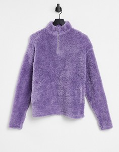 Свитшот в стиле oversized из искусственного меха с короткой молнией в приглушенном фиолетовом цвете ASOS DESIGN-Фиолетовый цвет