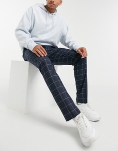 Темно-синие облегающие брюки в крупную клетку Selected Homme-Темно-синий