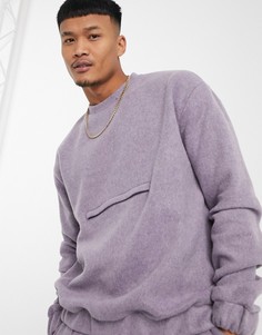 Строгий oversized-свитшот с карманом на груди из материала под вареную шерсть от комплекта ASOS DESIGN-Фиолетовый цвет