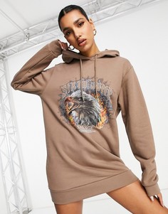 Платье-худи в стиле oversized с винтажным принтом орла Sixth June-Бежевый