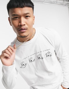 Белый oversized-лонгслив с принтом в виде Дональда Дака на груди ASOS DESIGN Disney