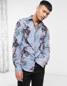 Голубая рубашка с цветочным принтом Twisted Tailor-Голубой