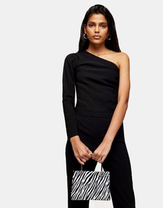 Черная блузка из бенгалина на одно плечо Topshop-Черный