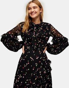 Черное платье миди с принтом в стиле разноцветного конфетти Topshop-Многоцветный