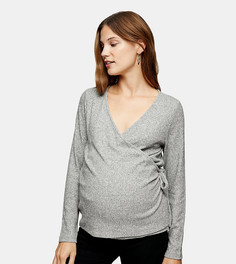 Серый топ в рубчик с начесом Topshop Maternity