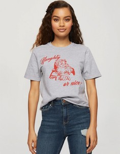 Серая футболка с принтом "Naughty Or Nice" Miss Selfridge-Серый