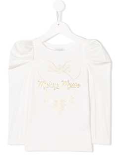 Monnalisa топ со сборками на плечах и вышивкой