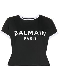 Balmain укороченная футболка с логотипом