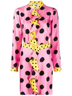 Moschino платье-рубашка с оборками и узором в горох