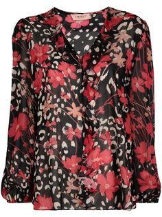 Twin-Set блузка с цветочным принтом и V-образным вырезом