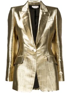 Alexander McQueen блейзер строгого кроя с эффектом металлик