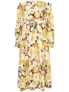 Rebecca Vallance платье миди с цветочным принтом и открытыми плечами