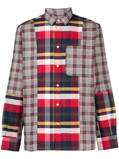 Maison Kitsuné клетчатая рубашка в технике пэчворк