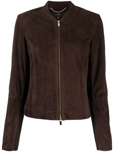 Arma collarless leather jacket