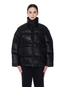 Черный пуховик из натуральной кожи Yohji Yamamoto