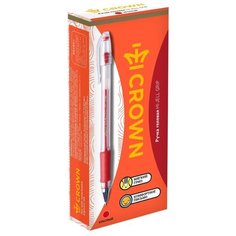 CROWN Набор гелевых ручек Hi-Jell Grip, 0.5 мм, 12 штук, красный цвет чернил