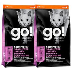 Корм для кошек GO! Carnivore , беззерновой, с курицей, с индейкой, с уткой 2шт. х 7.26 кг