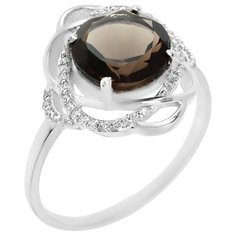 Balex Кольцо 1410931559 из серебра 925 пробы с раухтопазом природным и фианитом, размер 19