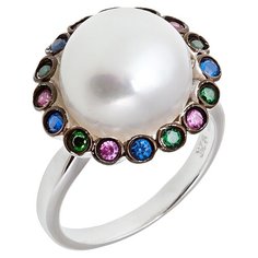 Balex Кольцо 1432930167 из серебра 925 пробы с жемчугом культивированным, изумрудом синтетическим, сапфиром синтетическим и рубином синтетическим, размер 20