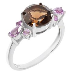 Balex Кольцо 1405937051 из серебра 925 пробы с раухтопазом природным и аметистом природным, размер 17