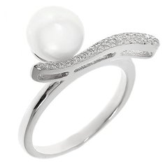 Balex Кольцо 1433920245 из серебра 925 пробы с жемчугом культивированным и фианитом, размер 18.5
