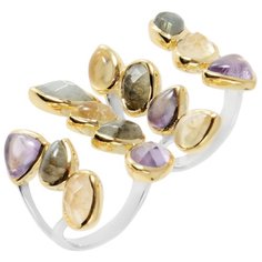 Balex Кольцо 1430930086 из серебра 925 пробы с аметистом природным, лабрадоритом и цитрином природным, размер 18
