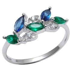 Balex Кольцо 1410931515 из серебра 925 пробы с изумрудом синтетическим, сапфиром синтетическим и фианитом, размер 20