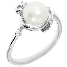 Balex Кольцо 1433930250 из серебра 925 пробы с жемчугом культивированным и фианитом, размер 17.5