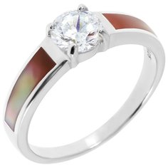 Balex Кольцо 1424920279 из серебра 925 пробы с фианитом и перламутром, размер 17