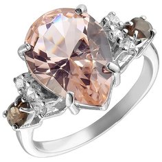 Balex Кольцо 1405937728 из серебра 925 пробы с морганитом синтетическим, раухтопазом природным и фианитом, размер 19