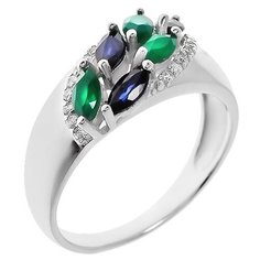 Balex Кольцо 1405936731 из серебра 925 пробы с сапфиром корундом природным, хризопразом природным и фианитом, размер 16.5