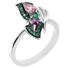 Balex Кольцо 1422910293 из серебра 925 пробы с аметистом синтетическим, морганитом синтетическим и изумрудом синтетическим, размер 18